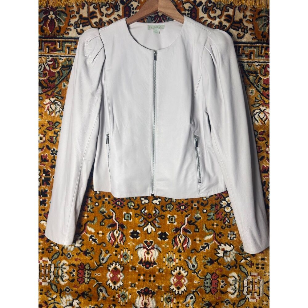 RYEGRASS Genuine Leather Cropped Jacket Puff Shoulder sz M Nimbus Cloud